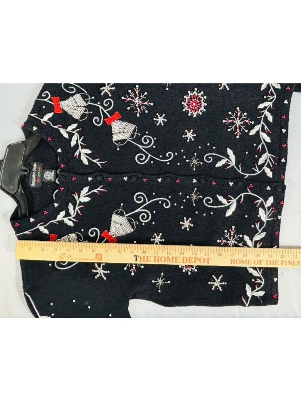 Hampshire Studio Ugly Christmas Sweater Black Cardigan Bells Snowflake Ivy Sz PM - Picture 4 of 9